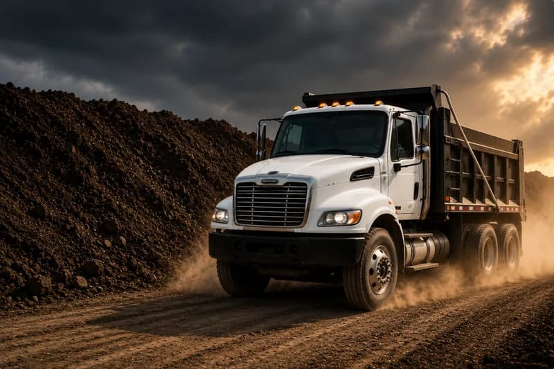 Dump truck delivering bulk construction materials to a job site