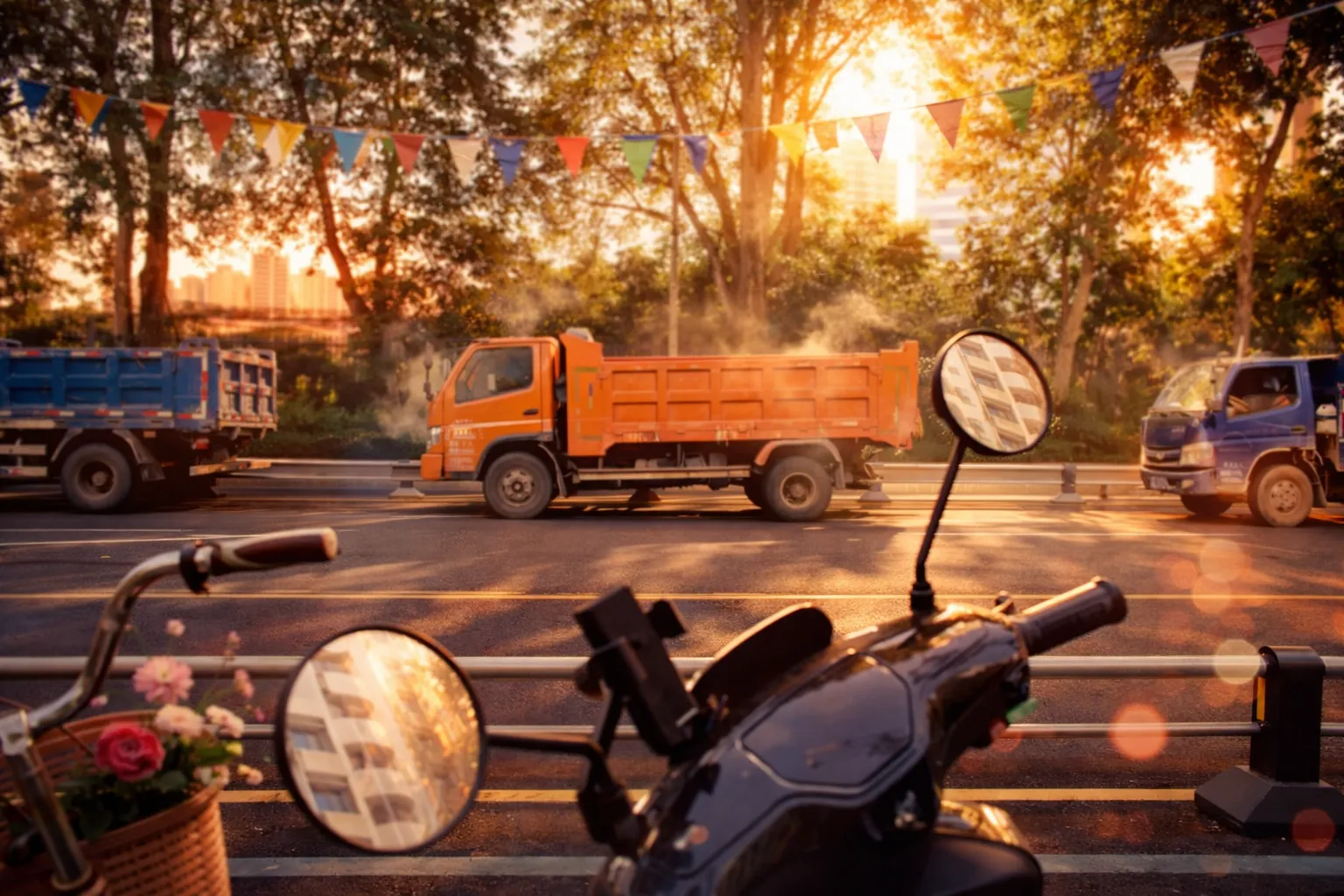 Dump truck delivering bulk construction materials to a job site